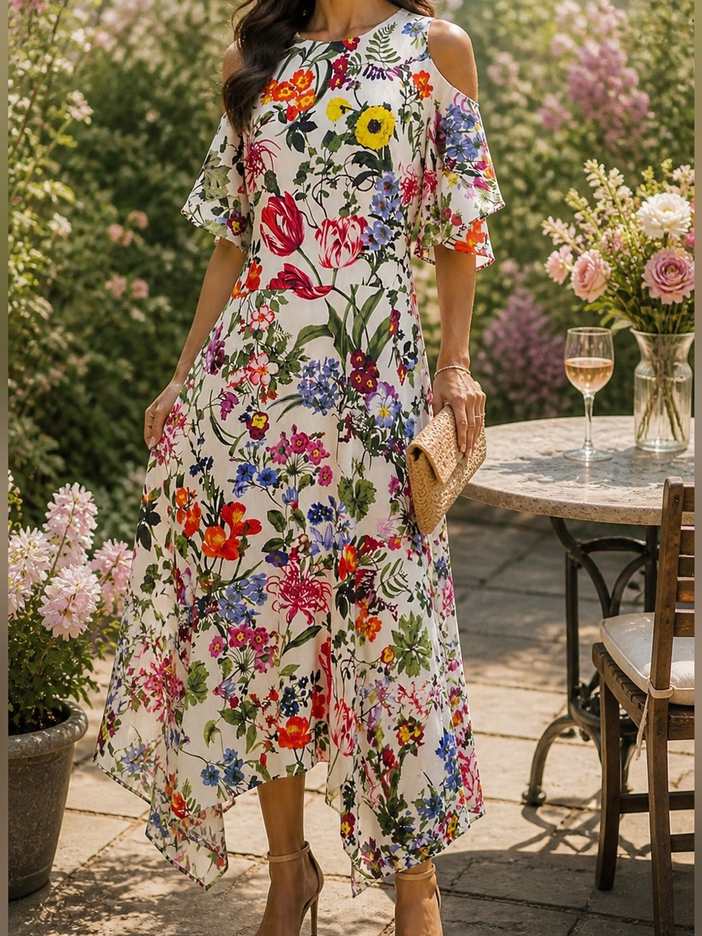 Maggy London Melanie Lyne Floral Cold Shoulder Dress Size 8